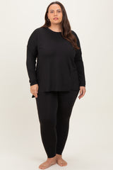 Black Brushed Knit Oversized Top and Legging Maternity Plus Set