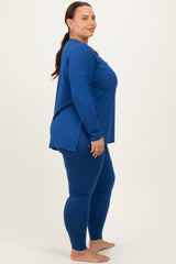 Navy Brushed Knit Oversized Top and Legging Plus Set