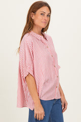 Red Striped Button Up Dolman Top