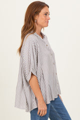 Brown Striped Button Up Dolman Top