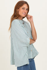 Forest Green Striped Button Up Dolman Top