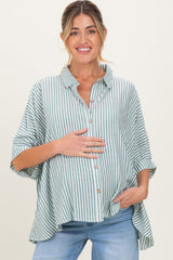 Forest Green Striped Button Up Dolman Maternity Top