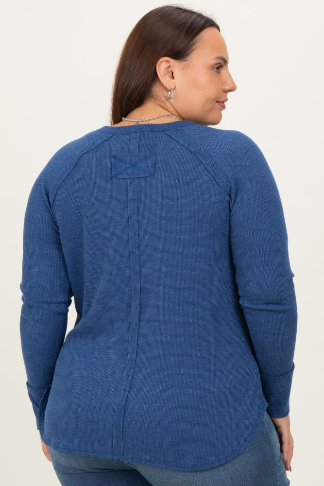 Navy Baby Waffle Knit Long Sleeve Plus Top