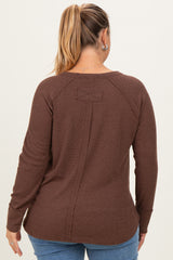 Brown Baby Waffle Knit Long Sleeve Maternity Plus Top