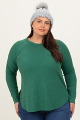 Green Baby Waffle Knit Long Sleeve Plus Top