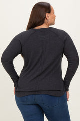 Charcoal Baby Waffle Knit Long Sleeve Plus Top