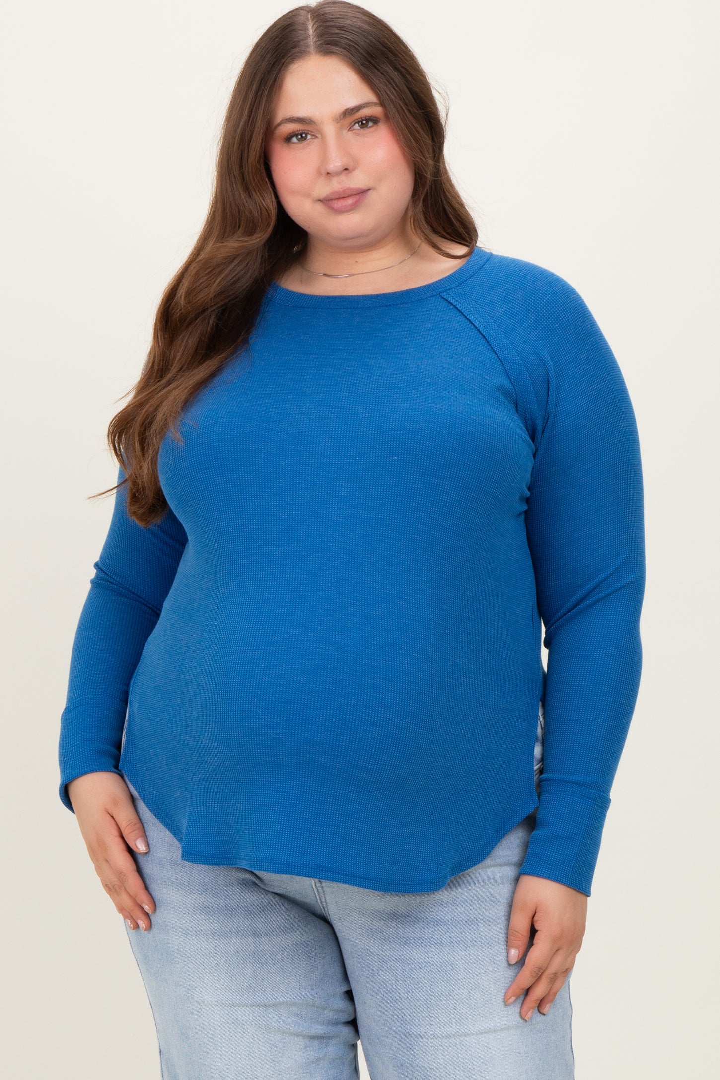 Blue Baby Waffle Knit Long Sleeve Maternity Plus Top