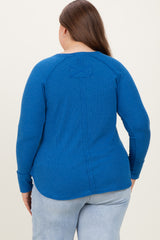Blue Baby Waffle Knit Long Sleeve Maternity Plus Top