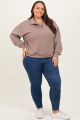 Light Mocha Half Zip Maternity Plus Pullover