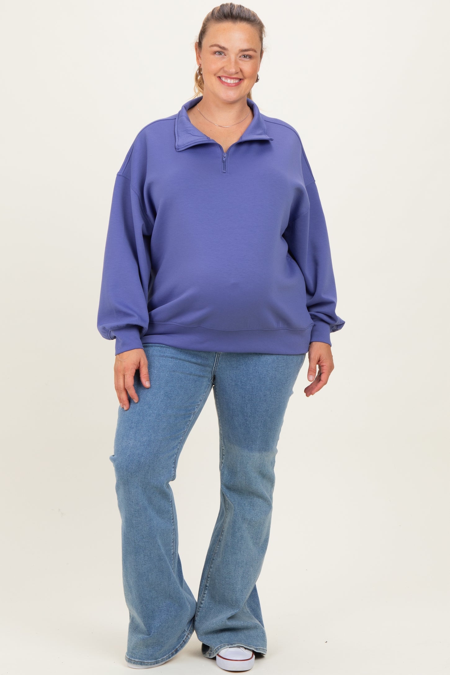 Periwinkle Half Zip Maternity Plus Pullover