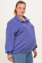 Periwinkle Half Zip Maternity Plus Pullover