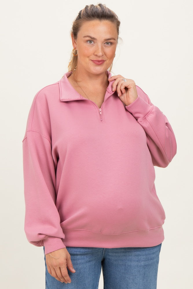 Mauve Half Zip Maternity Plus Pullover
