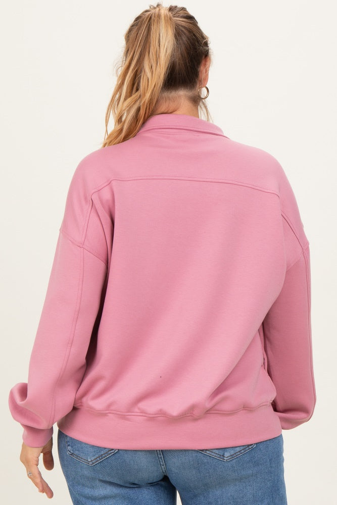 Mauve Half Zip Maternity Plus Pullover