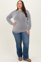 White Stripe Textured Ribbed Long Sleeve Maternity Plus Top