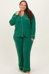 Forest Green Button Down Top Wide Leg Pant Plus Pajama Set