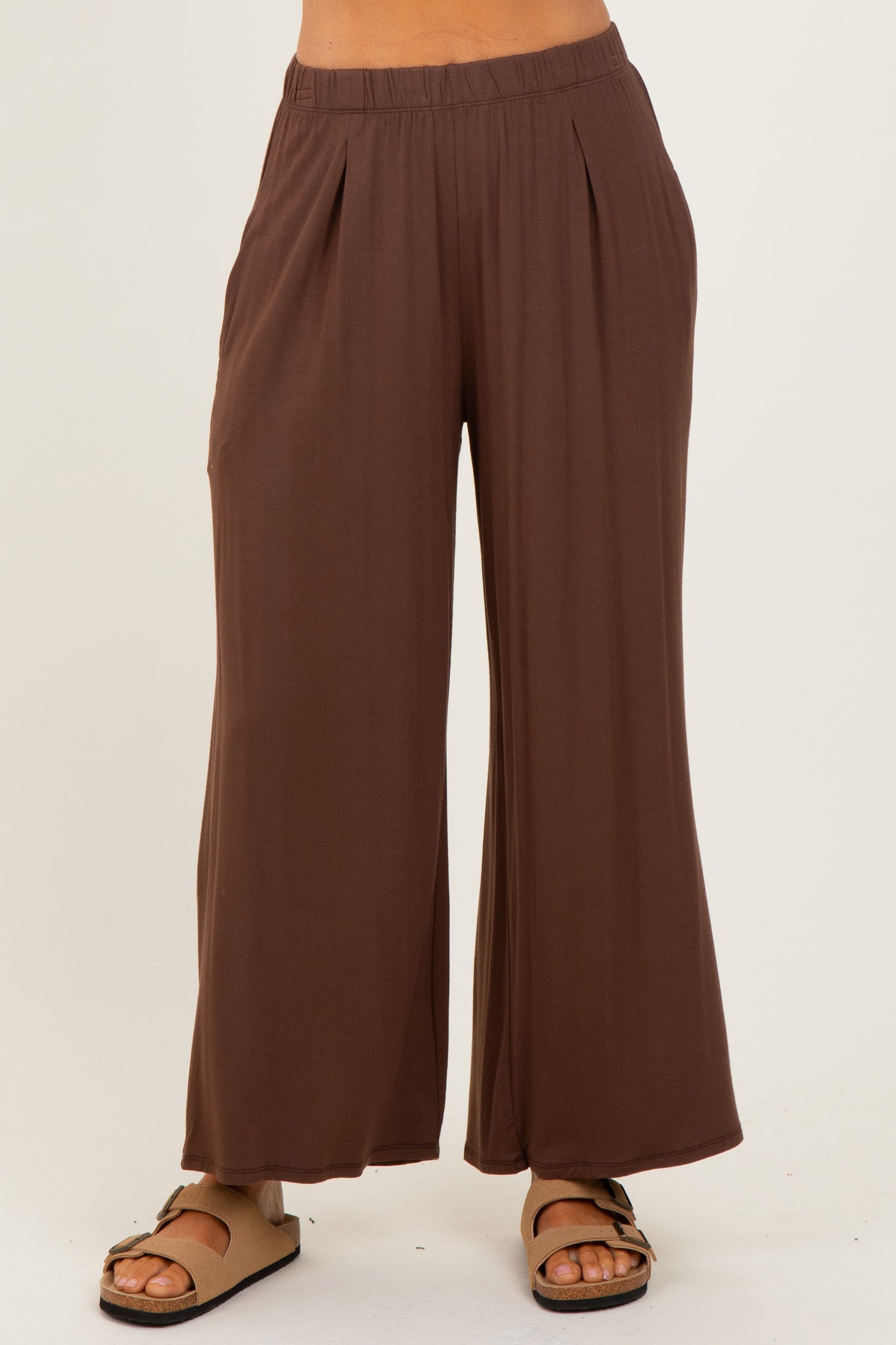 Brown Wide Leg Ankle Lounge Pants