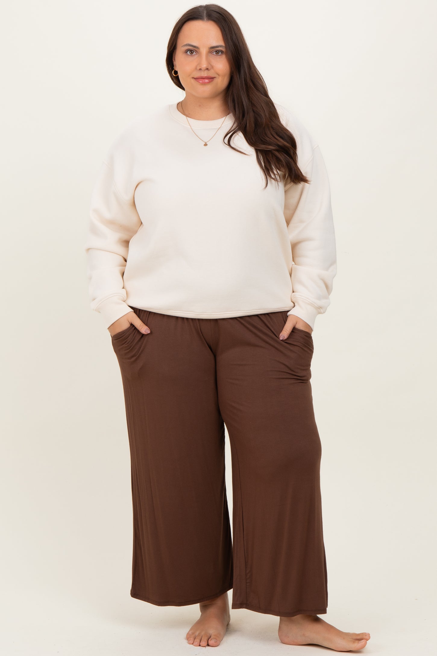 Brown Wide Leg Ankle Plus Lounge Pants