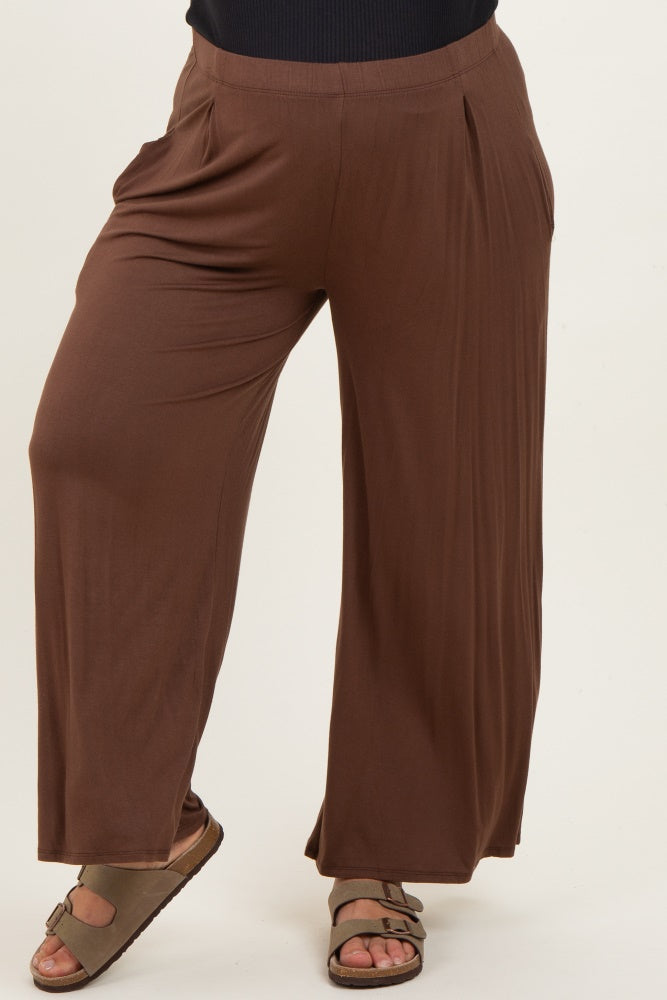Brown Wide Leg Ankle Maternity Plus Lounge Pants
