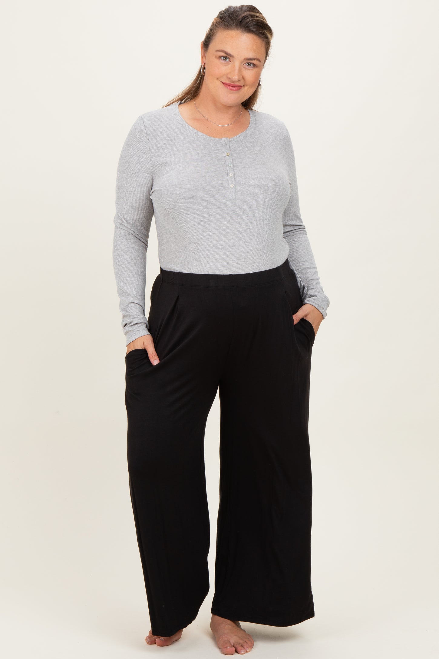 Black Wide Leg Ankle Maternity Plus Lounge Pants