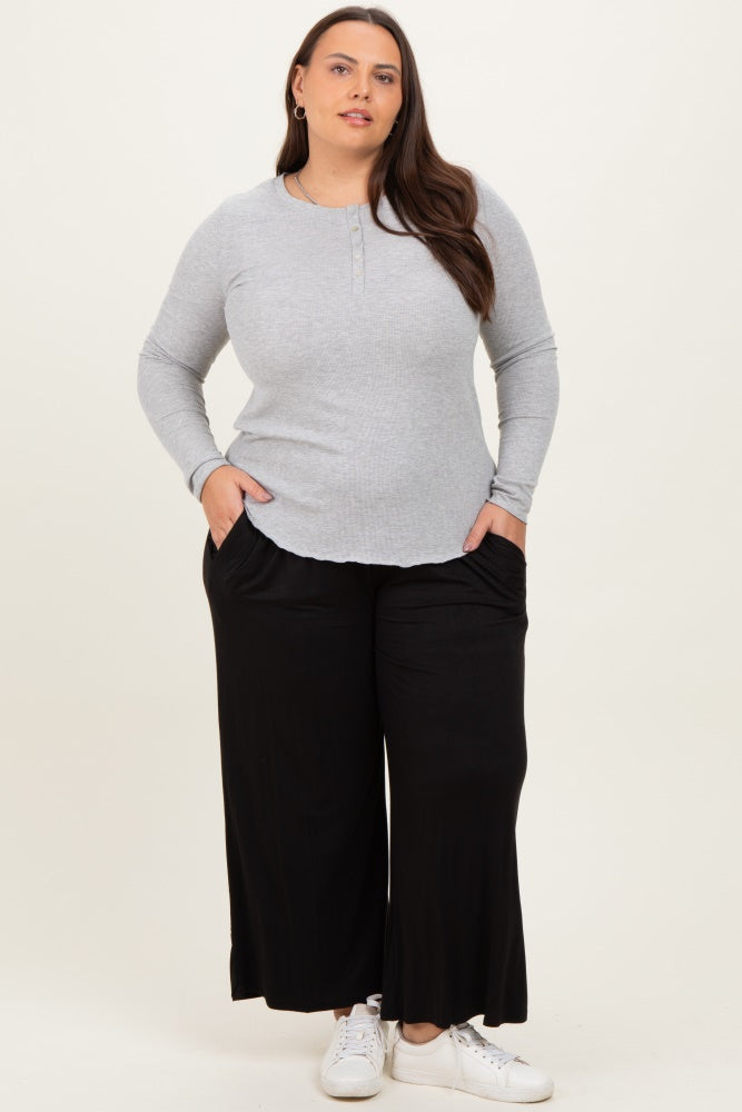 Black Wide Leg Ankle Plus Lounge Pants