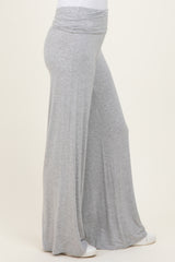 Heather Grey Fold Over Waist Wide Leg Lounge Pants