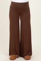 Brown Fold Over Waist Maternity Wide Leg Lounge Pants