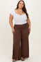 Brown Fold Over Waist Wide Leg Plus Lounge Pants