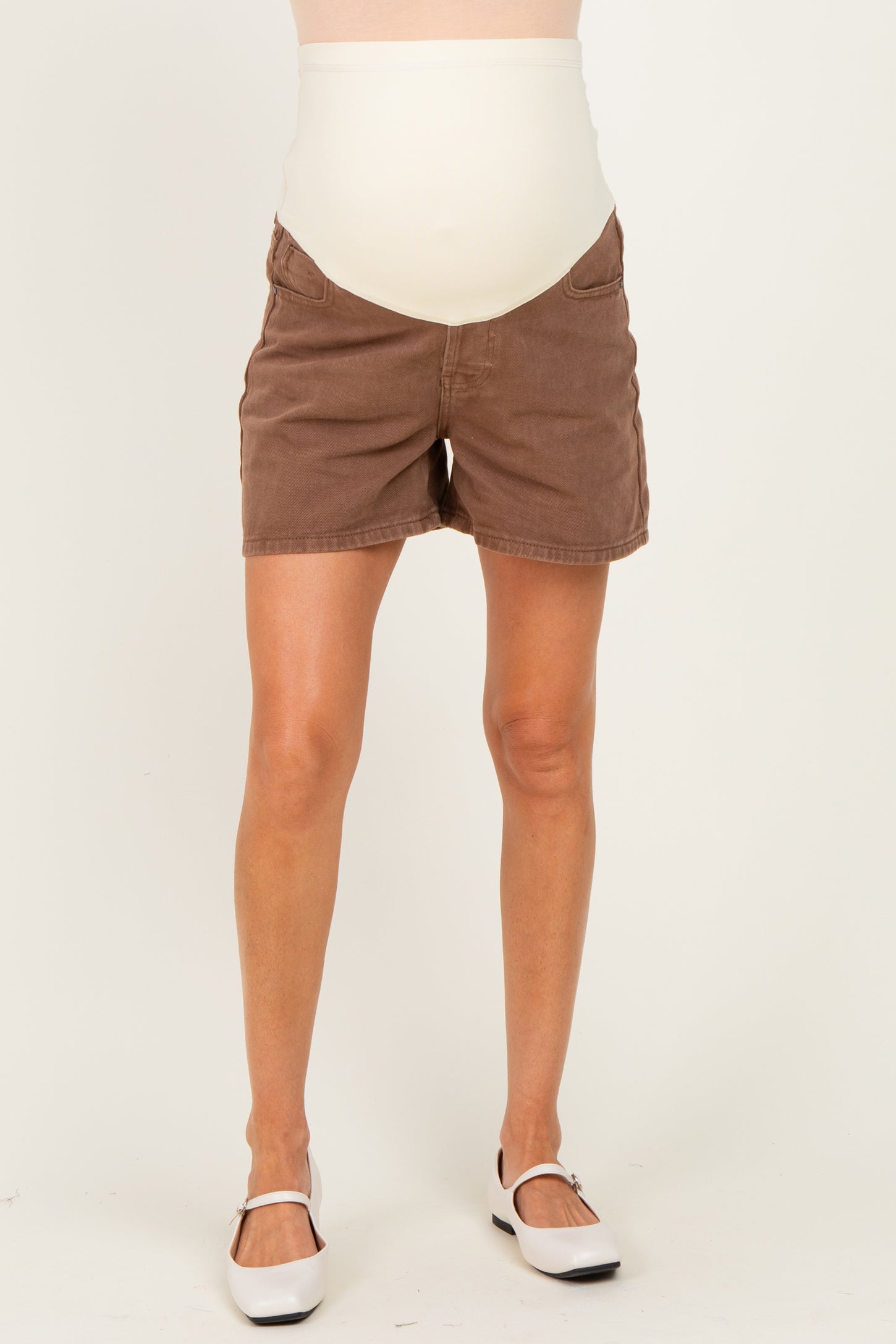 Brown Classic Maternity Denim Shorts