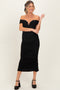 Black Glitter Ruched Off Shoulder Maternity Midi Dress