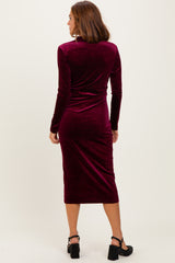 Burgundy Glitter Velvet Ruched Midi Dress