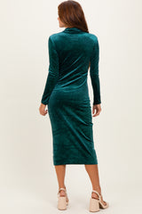 Forest Green Glitter Velvet Ruched Midi Dress