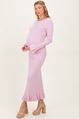 Light Pink Ribbed Knit Bow Back Maternity Maxi Dress