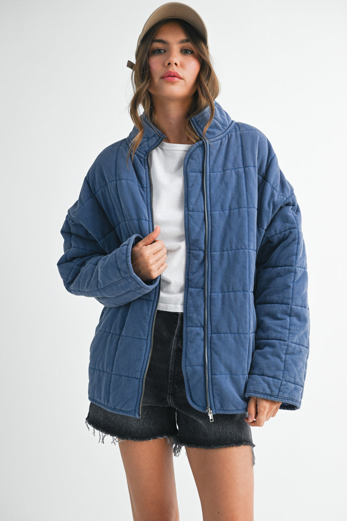 Denim Oversized Quilted Maternity Jacket