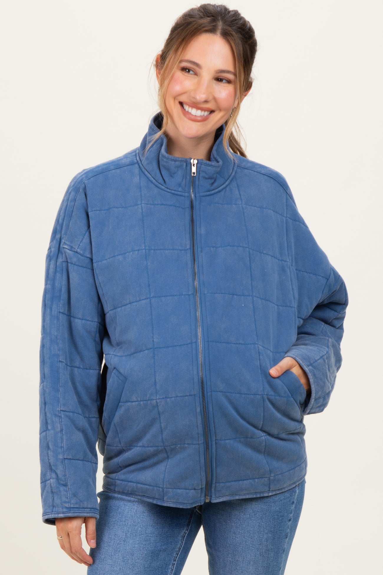 Denim Oversized Quilted Maternity Jacket