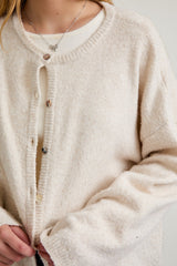 Ivory Classic Crew Neck Button Cardigan