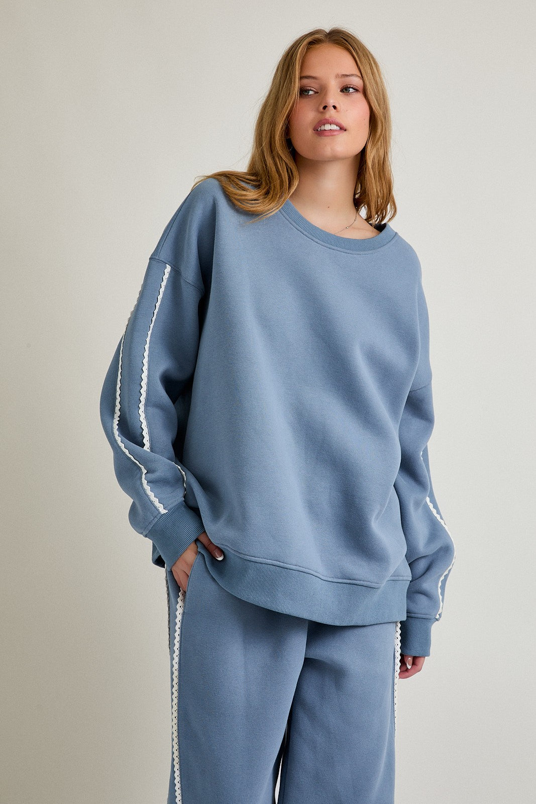 Dusty Blue Contrast Trim Maternity Sweatshirt