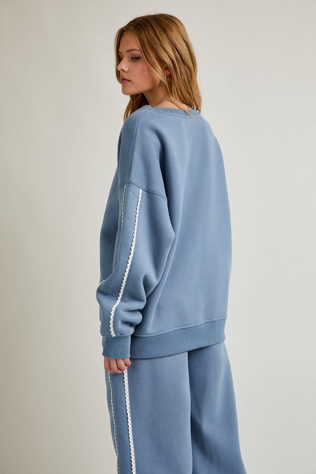 Dusty Blue Contrast Trim Sweatshirt