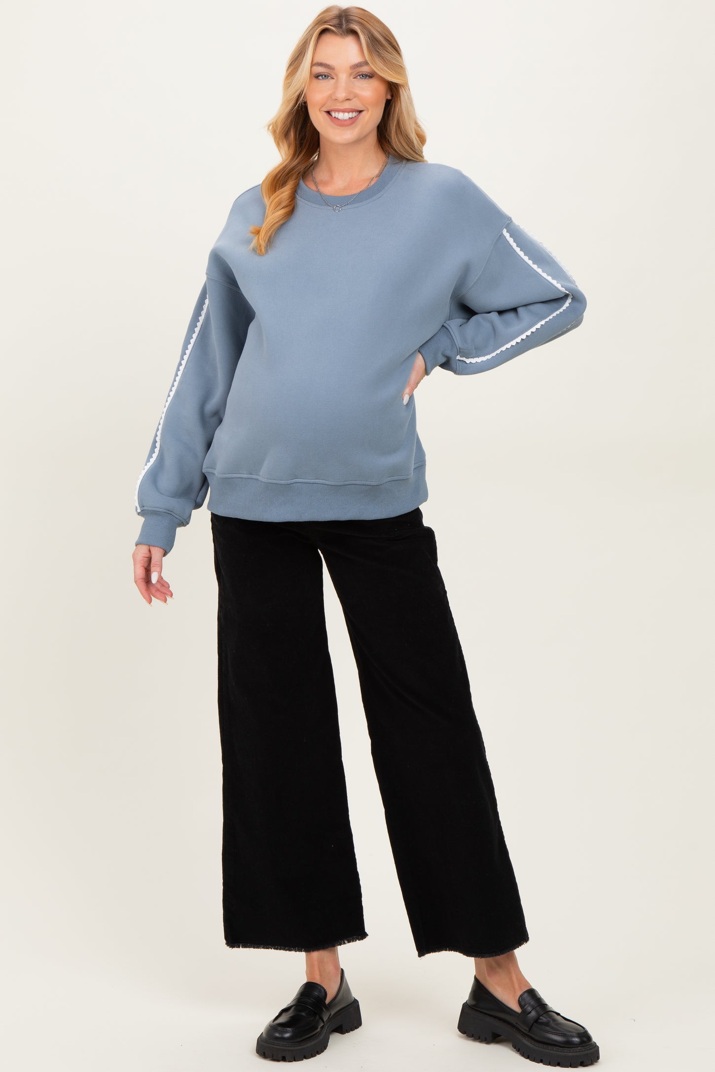 Dusty Blue Contrast Trim Maternity Sweatshirt
