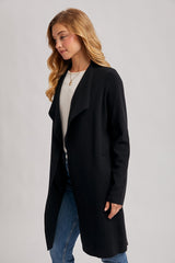 Black Knit Open Front Long Cardigan
