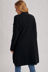 Black Knit Open Front Long Cardigan