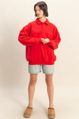 Red Oversized Polo Pullover