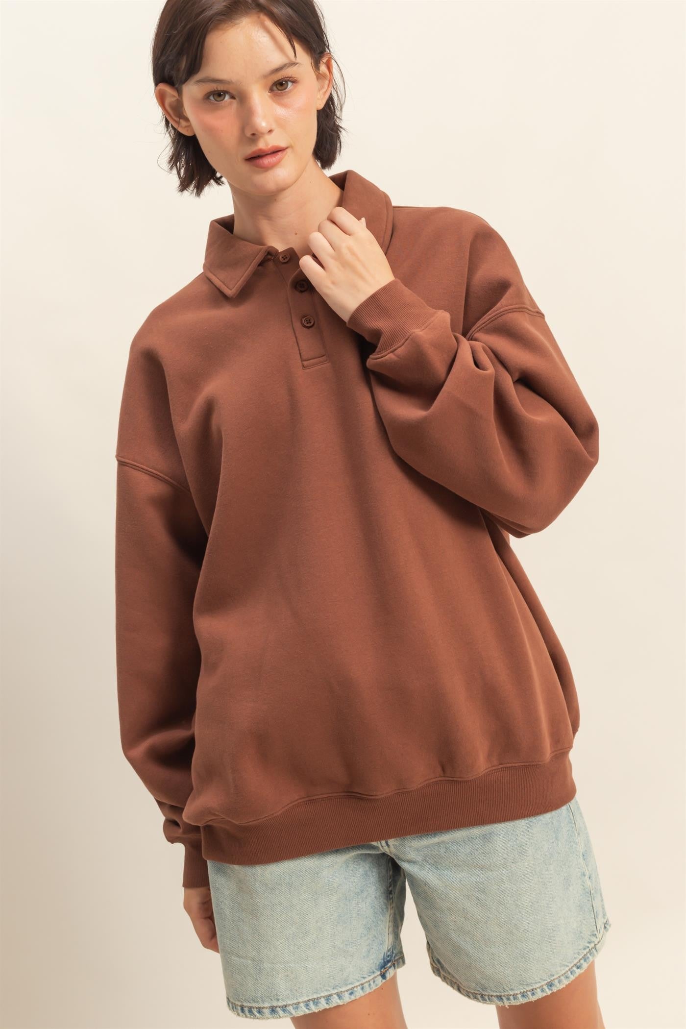 Brown Oversized Polo Pullover