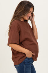 Chestnut Crew Neck Short Sleeve Oversized Maternity T-Shirt