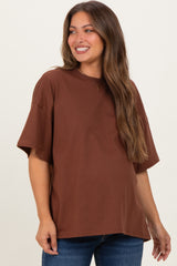 Chestnut Crew Neck Short Sleeve Oversized Maternity T-Shirt