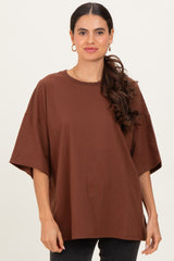 Chestnut Crew Neck Short Sleeve Oversized Maternity T-Shirt