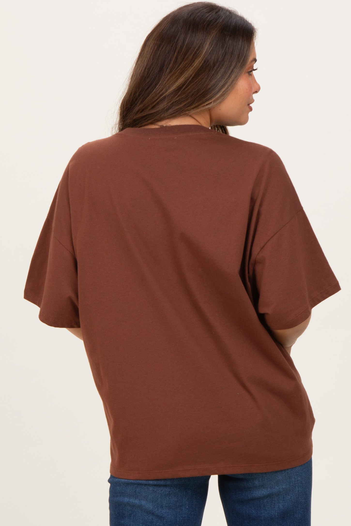 Chestnut Crew Neck Short Sleeve Oversized Maternity T-Shirt