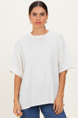 Cream Crew Neck Short Sleeve Oversized Maternity T-Shirt