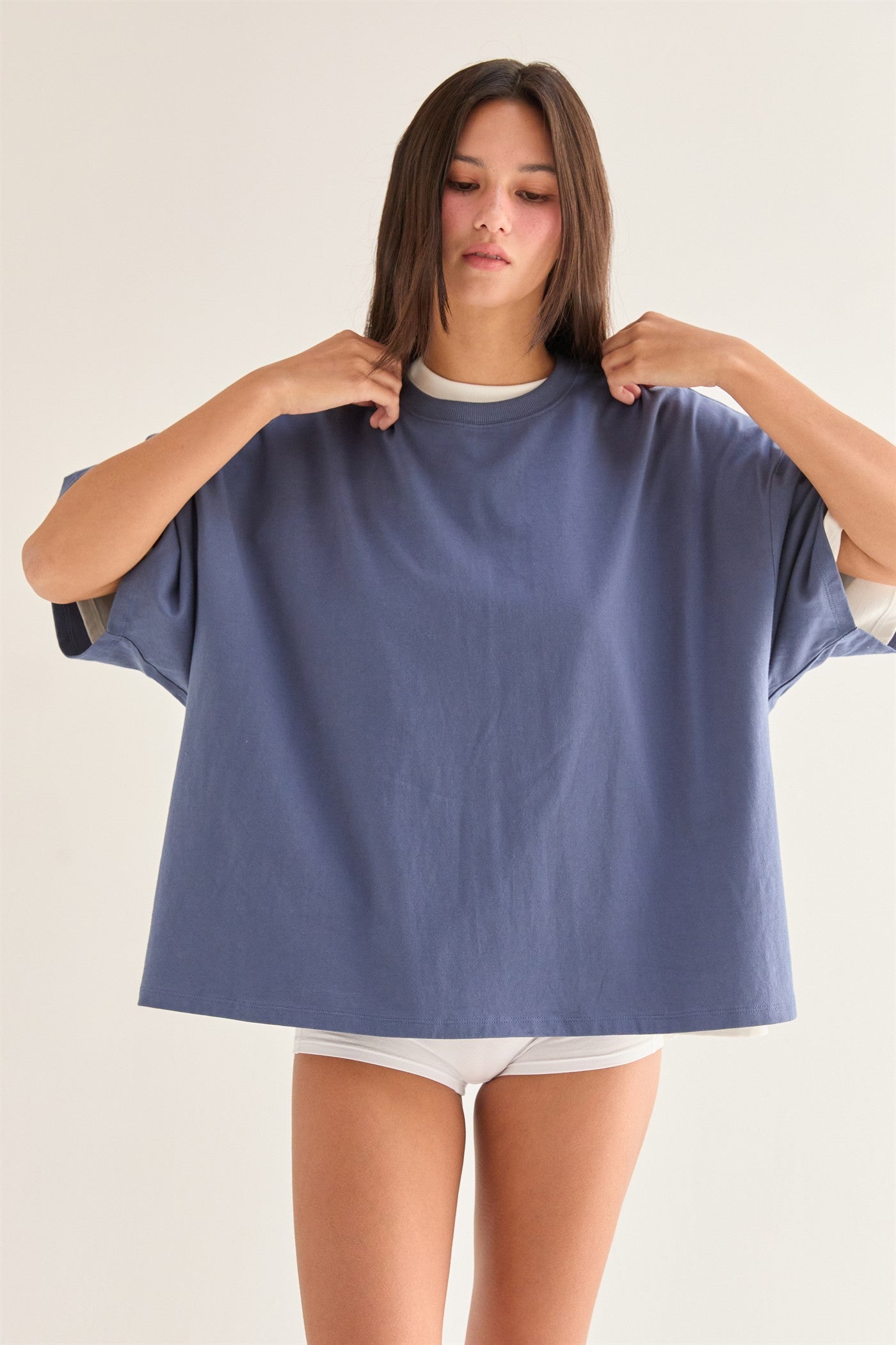 Dusty Navy Crew Neck Short Sleeve Oversized T-Shirt