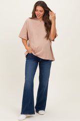 Camel Crew Neck Short Sleeve Oversized Maternity T-Shirt