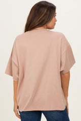 Camel Crew Neck Short Sleeve Oversized Maternity T-Shirt